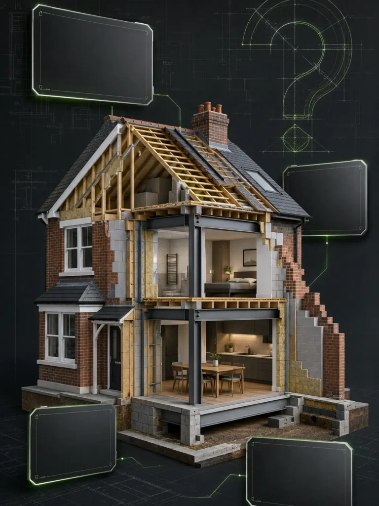 Cutaway British home illustrating common building and renovation questions