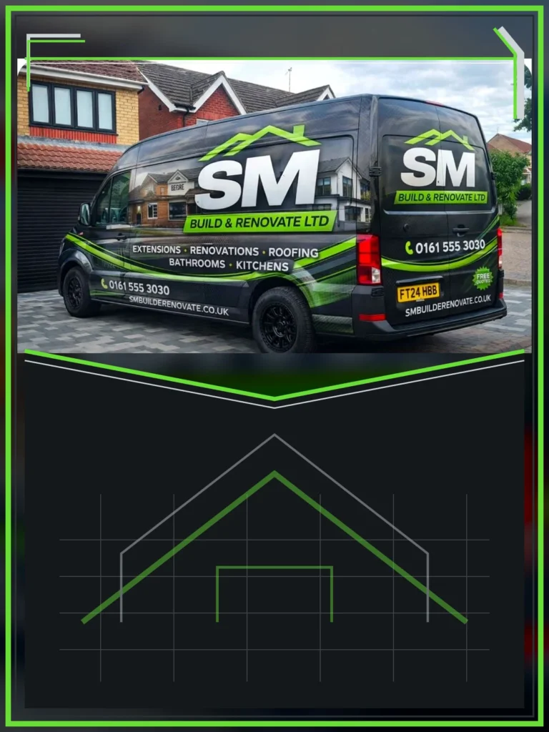 SM Build & Renovate branded company van representing the local building team